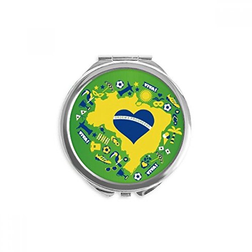 Карта на Бразилия във формата на сърца, Ръчно Компактно Огледало, Кръгло Джобно Карманное Стъкло