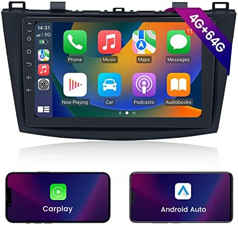 Roadanvi 9 Android Кола Стерео за Mazda 3 2012 2013 Безжичен Carplay Android Авто Авто Радио Bluetooth 5,0 Вграден DSP GPS Автомобилна Навигация, WiFi + 4G LTE IPS Сензорен екран 4G + 64G Главното устройство