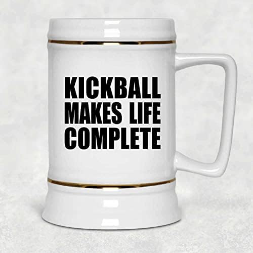 Designsify Kickball Допълва живот, Керамична Чаша за бира Stein капацитет 22 грама с дръжка за фризера, Подаръци