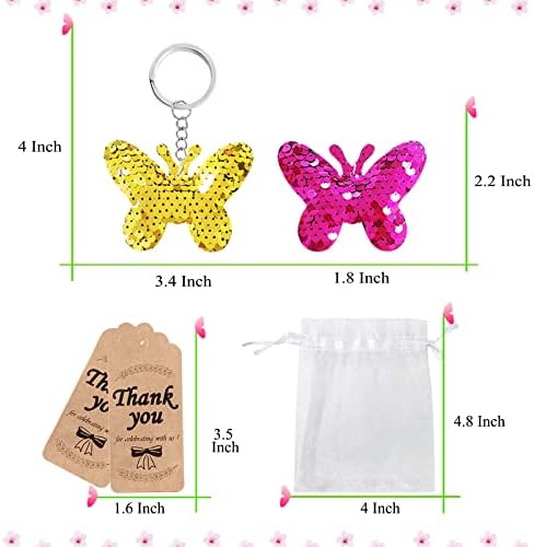 CiciBear 60 Опаковки Брелков с пайети във формата на пеперуди, Определени от 20 ключодържатели, 20 благодарственных бирок и 20 подарък пакет за деца и възрастни, Подарък за