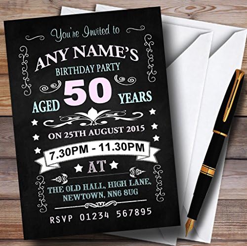 Персонални покани на парти по случай 50-годишнината на стила винтажной черната дъска Розов и син цвят.