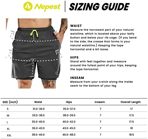 Nepest Мъжки Спортни Шорти за бягане 2 в 1 с Компрессионной подплата Dry Fit Спортни къси панталони за активен отдих в салона Лек 7 инча