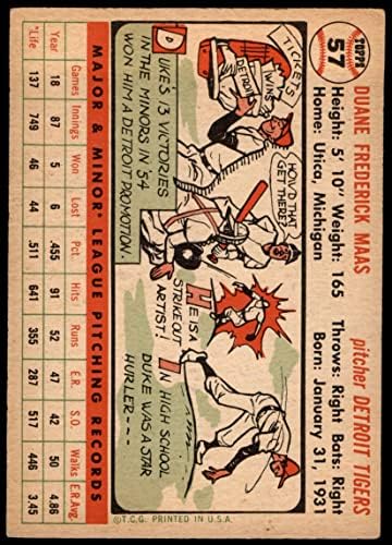 1956 Topps 57 Дюк Маас Детройт Тайгърс (Бейзболна картичка) VG/EX Тигри