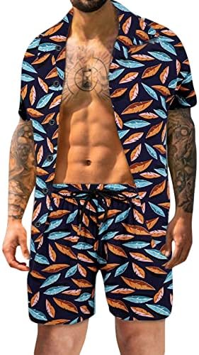 Мъжки Костюми Slim Fit Мъжки Пролетно-Летни Комплекти Ежедневни Плажната Тропическа Ежедневни Риза с Копчета С