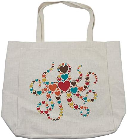 Пазарска чанта Ambesonne Октопод, във формата на морско животно с Големи и малки разноцветни Сърца, Концепцията за Любовта