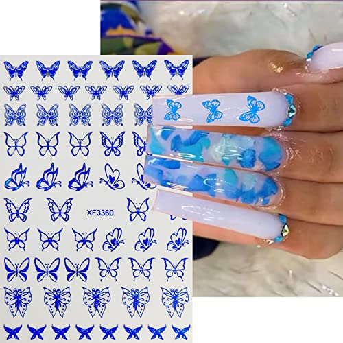 8 Листа Стикери за дизайн на ноктите с пеперуди, Пролетни Декорации за нокти, 3D Самозалепващи се, Черни, Бели,