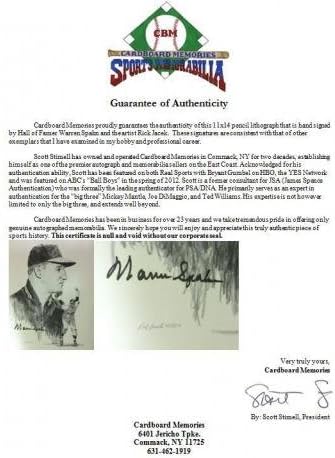 Литография на Уорън Спана Брейвса с автограф HOF artist 11x14 в автоматична рамка LE/250 COA - С автограф от MLB Art