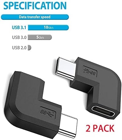Aoiutrn 90-градусов USB адаптер тип C, 2 комплекта за бързо зарядни устройства USB C в USB-C и конвертор за пренос на данни