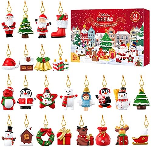 Коледен Адвент-Календар Toyvian с Подарък за Обратно отброяване на 24 Дни, На 24 Висящи Украшения, Коледни Украси, Обратно Броене до Коледа, Коледен Празничен Декор