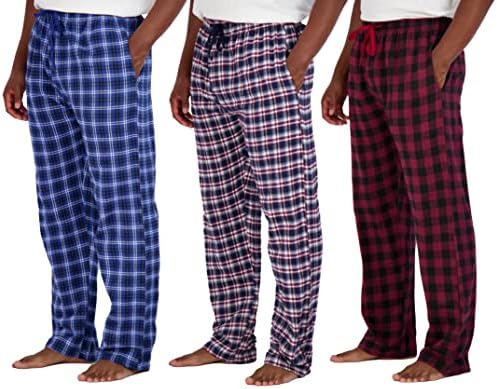 Комплект от 3 теми: Мъжки Пижамные панталони - Трикотажни Памучни Фланелен панталон в клетка за почивка - Ширинка