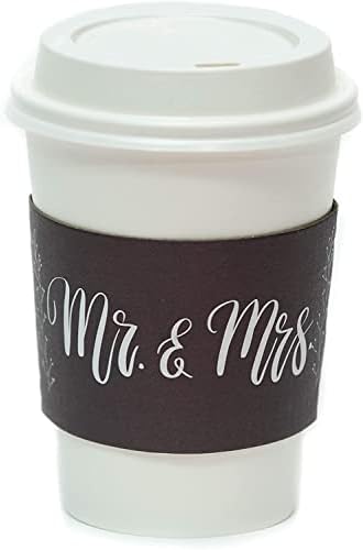 Хартиени чаши кафе на Г-н . & Mrs. с капаци (50 броя, Бели) прибори за Еднократна употреба за топли и студени напитки | Изолирани Черни ръкави | Аксесоари за партита, Прием?