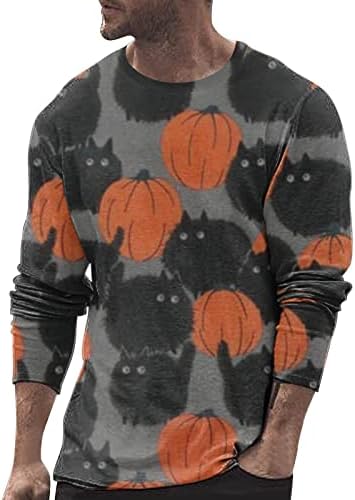 XXBR Тениски на Хелоуин за мъже, кръгъл отвор, Спортна тениска с изображение на Скелета, с дълъг ръкав, Вечерни, Ежедневни,
