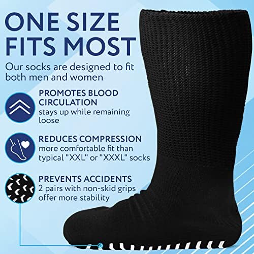 [4 Двойки] Чорапи повишена ширина за лечение на лимфедемы - Бариатрический чорап - Голям чорап, растягивающийся