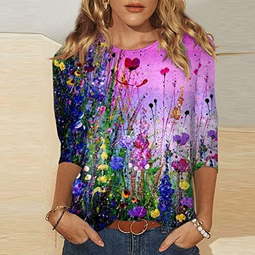 Дамски Тениски с Флорални Принтом и Графичен Дизайн с 3/4 ръкав, през Цялата Силует, Големи Размери, Елегантни Блузи, Лятна