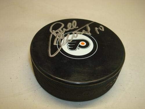 Бил Климент подписа хокей шайба Филаделфия Флайърс с автограф от 1B - за Миене на НХЛ с автограф