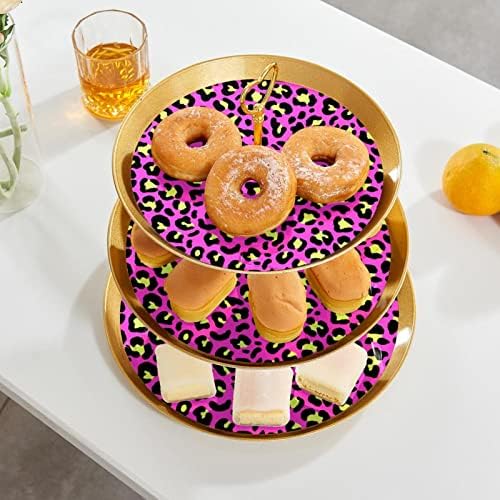 Набор на Каботажните за Торта от 3 части, Безшевни Розово Леопардовый Пластмасов Държач за Кифли, Поставка за сладкиши