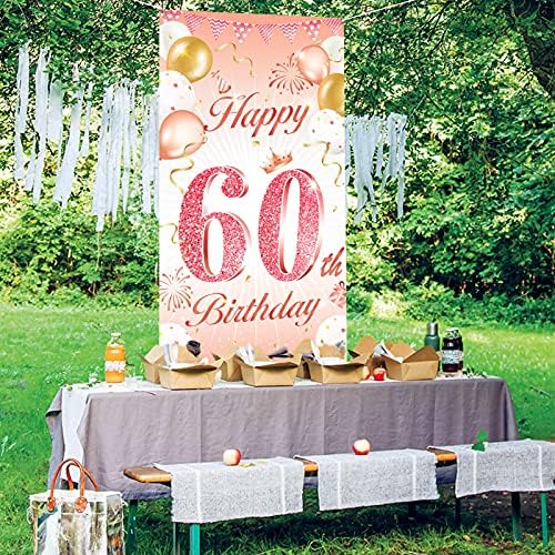 DPKOW Розово Злато, Украса за партита на 60-ия рожден ден на жена, Банер 60-ия Рожден Ден от Розово злато за Украса на вратите