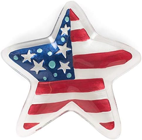 Патриотичните Американски Звездното Червено Бяло Синьо Стъклена Чиния 13 x 13 в Деня на Независимостта
