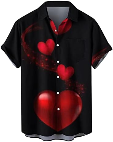 Тениски за Мъже, Модни Риза с Принтом в Свети Валентин е Един Джоб, Ежедневни Свободна Риза с Принтом и Джоб Обикновена