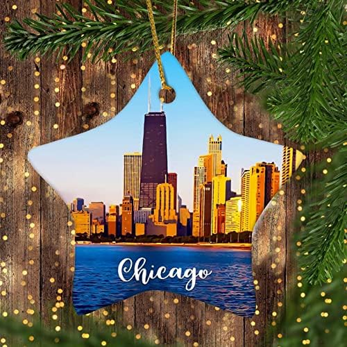 3 Инча Чикаго Хоризонт Цитат Украса Звезда Коледна Украса за Деца, Момчета, Момичета Висящи Украси за Коледната Елха Украса