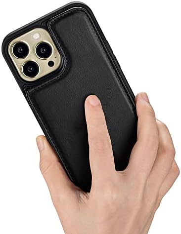 Съвместим с OQQE чанта-портфейл за iPhone 13 Pro Max 6,7 5G [Заключване на RFID] От естествена Кожа с панти капак-фолио, 3 Слота за кредитни карти, Двоен Бутон, устойчив на удари кал?