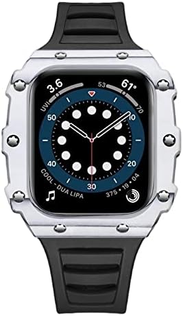 CNHKAU Калъф, изработени от въглеродни влакна за Apple Watch Модификация каишка 7 45 мм 44 мм 41 мм Керамичен Bezel Каишка от Каучук Моден Комплект за iWatch Series 6 SE 5 (Цвят: карбон WB, ра