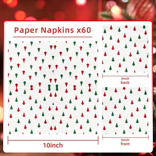 Quera 60 Опаковки, Коледни Хартиени Салфетки Коледно Дърво Червен, Зелен 5x5 за Еднократна употреба Бели Салфетки
