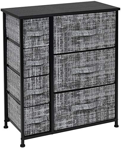 Скрин Sorbus с 7 чекмеджета - Модулна кула за съхранение на мебели за спални, антре, гардеробна, офис - Стоманена рамка, дървена маса, Удобни тъканни кутии (сив / черен)