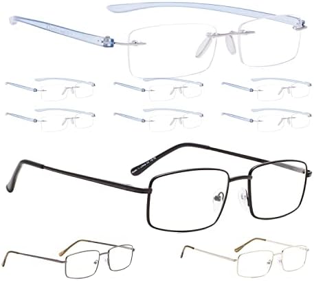 LUR 7 Опаковки очила за четене без рамки + 3 опаковки на метални очила за четене (общо 10 двойки ридеров + 2,25)