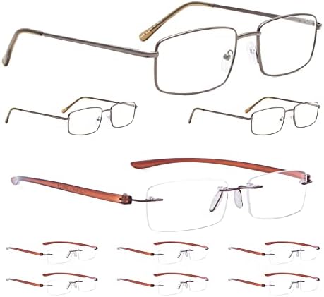 LUR 3 опаковки на метални очила за четене + 7 опаковки очила за четене без рамки (общо 10 двойки ридеров + 4,00)