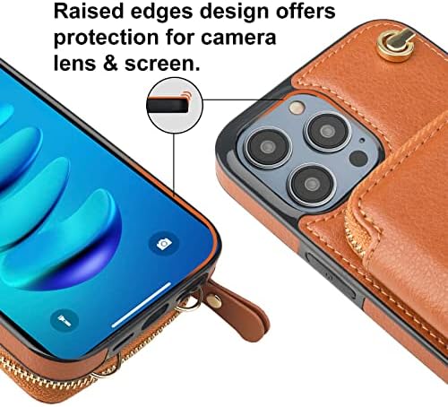 Калъф за носене в чантата си Bocasal по рамото за iPhone 14 Pro, Кожен калъф-чантата с RFID заключване с държач за карти,