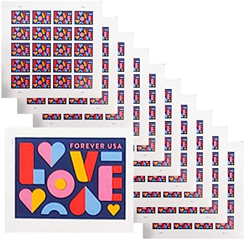 Любовта 2021 завинаги Пощенски марки Лист от 20 пощенски марки на САЩ Първи клас Валентин Сватба Годишнина Романтична