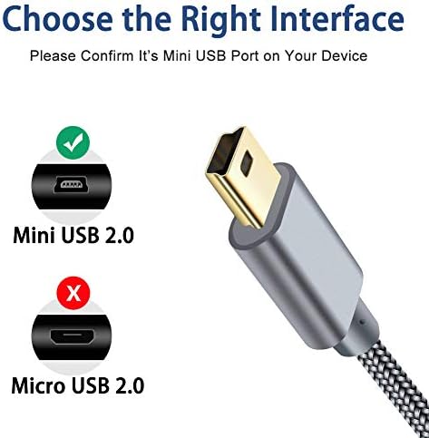 Кабел SIOCEN Mini USB в оплетке 6 фута, Конектор тип A към кабел Mini-B кабел за зареждане кабел за Garmin Nuvi, зарядно устройство за PS3 контролер, Кабели за данни Мини USB 2.0 за GoPro Hero 3