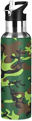 Бутилка за вода Glaphy Green Camouflage Camo 32 мл, Бутилка за Вода със Сламен Капак, Изолирано от Неръждаема Стомана,
