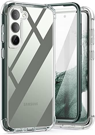 Калъф SURITCH за Samsung Galaxy S23 Plus Прозрачен, [Вградено защитно фолио за екрана] Пълна защита на корпуса Твърд корпус + Лека броня от TPU устойчив на удари Защитен калъф за Galaxy