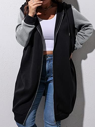 Дамски hoody TAYASH - Плюс hoody с качулка с цип и завязками с ръкави Raglan в района на цветен блок (Цвят: черен Размер: