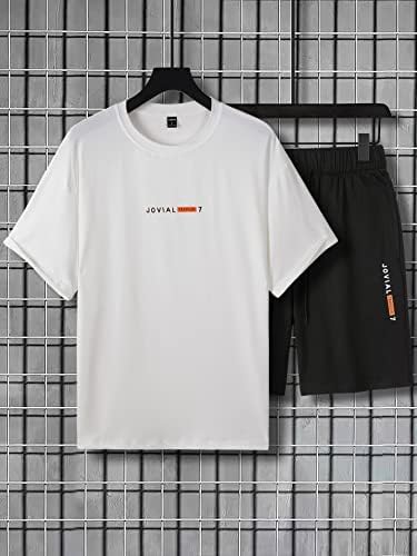 NIBHZ Комплект дрехи от две части за мъже, Тениска и шорти с писмото дизайн за мъже (Цвят: черно-бял, Размер: Средно)