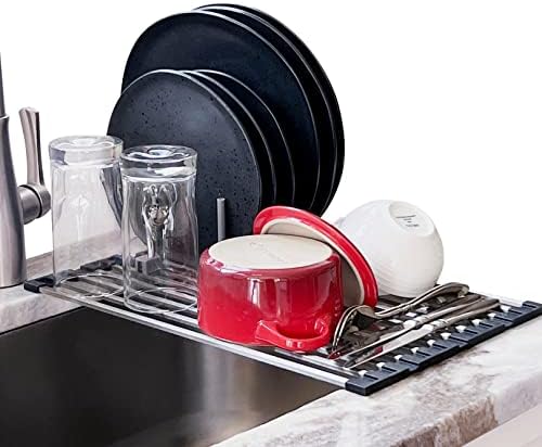 Закачалка за сушене на чинии над мивка, комплект от 2 теми, със сгъваема поставка за сушене на чинии и компактен