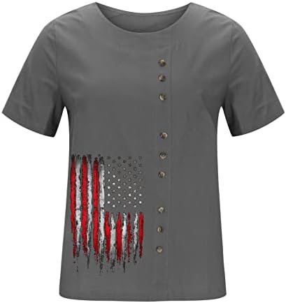 Уникални Графични Тениски Ден на Независимостта Летни Дамски Тениски с Къс ръкав и Кръгло Деколте и Цветисти Принтом
