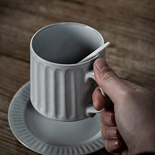 MGOR Обикновен Керамичен Набор от Кафе на Steins и Блюдец, 11,83 мл / 350 мл, Реколта Големи Чаши за Мляко, Чаши за лате