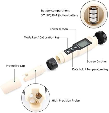 Тест писалка за контрол на качеството на водата Fafeicy, Преносим 4 В 1 Тестер температура PH ORP H2, 0,01-14,00 pH, за измерване