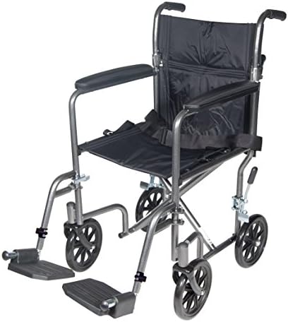 Лесно сгъваема транспортна инвалидна количка Drive Medical TR37E-SV със сгъваща се стойка за краката, сребрист цвят