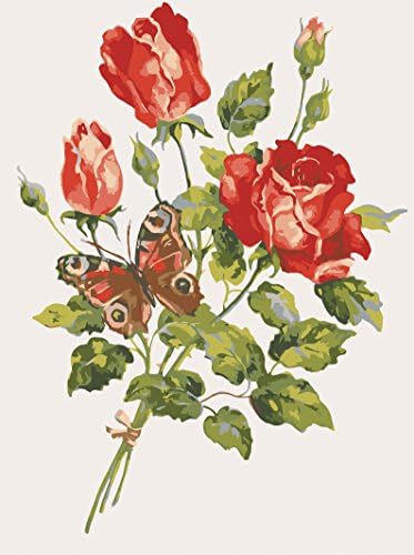 Комплект за бродиране на гоблени на платно с бродерия на кръстат бод, Гоблен с Червени Рози и една пеперуда. 16 x20 От Collection D ' Art 10468