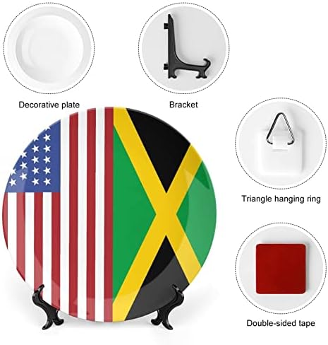 Фиаг САЩ Ямайски Флаг Декоративна Чиния от Костен Порцелан, Керамични Чинии плавателни съдове с Поставка за Дисплей за Украса