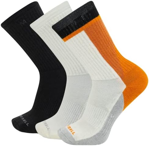 Мъжки и женски Вълнени туристически чорапи Merrell за всеки ден - 3 чифта в опаковка - Мека поддръжка на свода на стъпалото и отвеждане на влагата