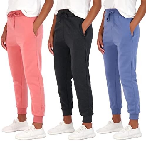 Real Essentials 3 опаковка: Дамски спортни панталони за джогинг отвътре свободно намаляване - Ежедневни, спортно облекло (на разположение в големи размери)