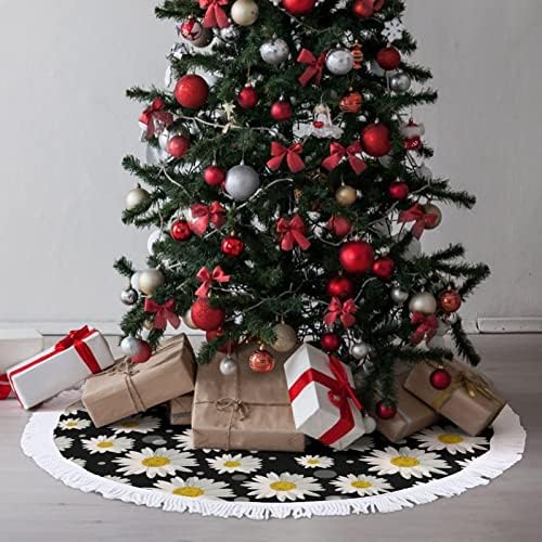 Бели Маргаритки Кръгове Коледно Дърво Мат Пола Дърво Базовата Кутията с Пискюли за Празнични Партита, Коледни