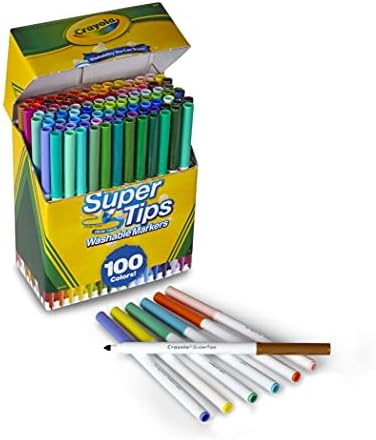 Набор от маркери на Crayola Super Tips (100 карата), Миещи Маркери Fine Point, Маркери за рисуване за деца и възрастни,