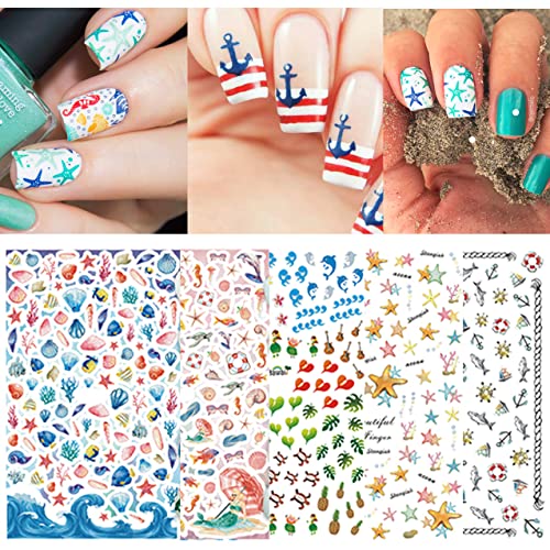 TailaiMei Летни Плажни Стикери за нокти, 1500 + бр Самозалепващи Етикети за ноктите на ръцете си с Шарките на Акули