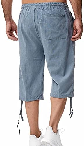 Мъжки Дълги Ленени Шорти HangNiFang Под Коляното С джобове за 3/4 И Летни Панталони-капри на експозиции